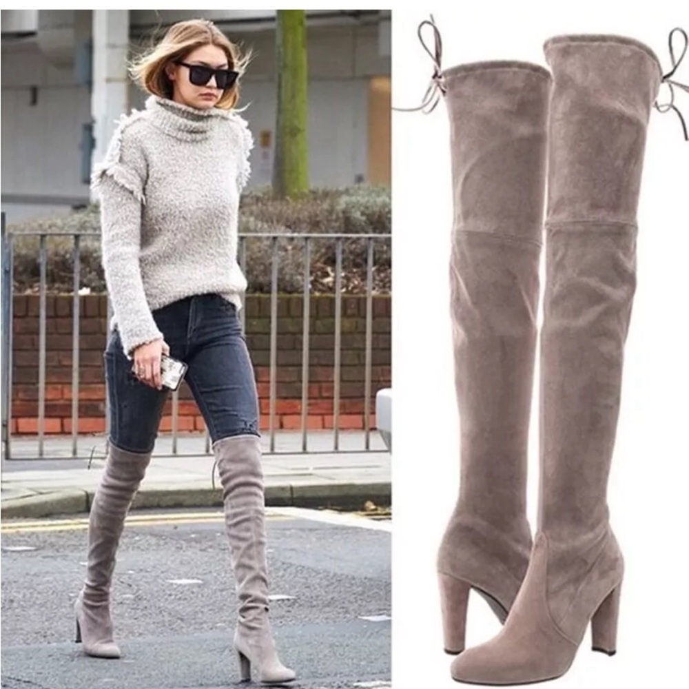 Stuart Weitzman Highland over the knee boot TAUPE suede block